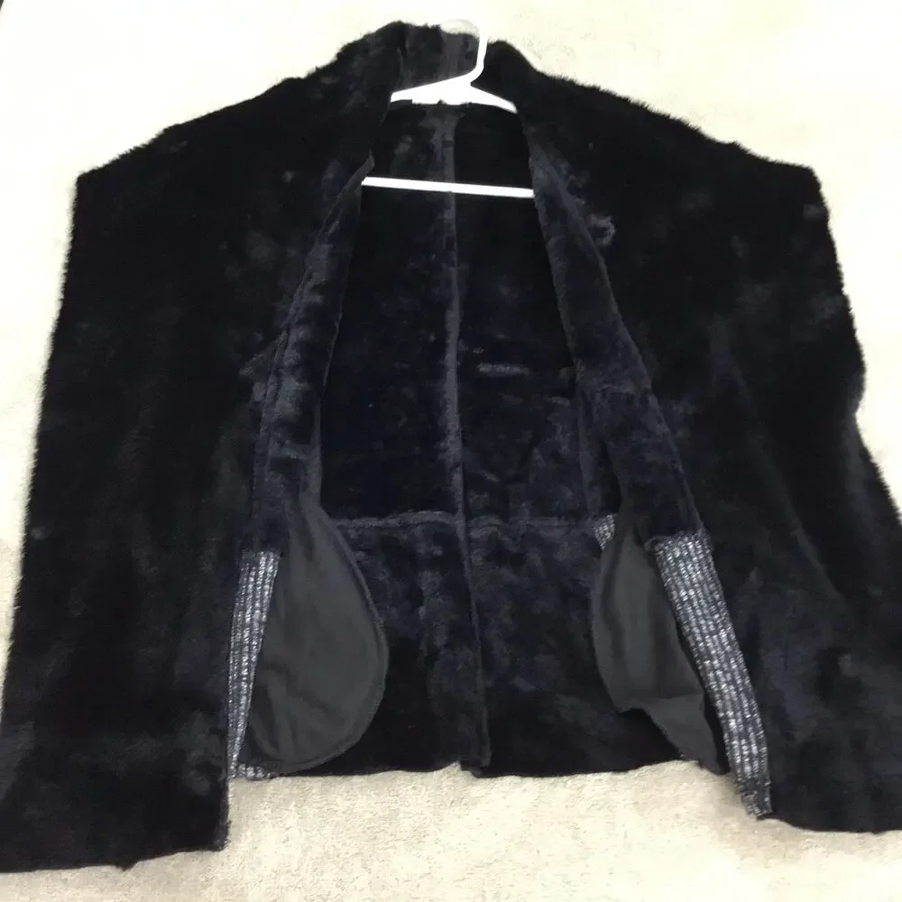 MYSTREE Black Faux Fur Vest Stylish Mid-Length Sz S